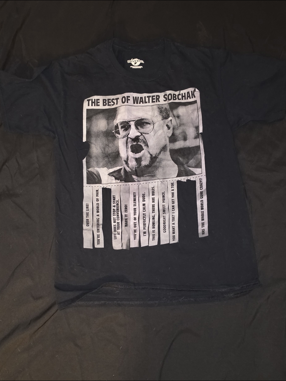 Universal Black Short-Sleeve Graphic Tee with Front Photo Print